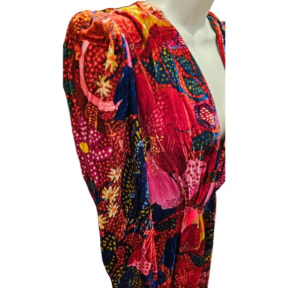 Farm rio snake garden red velour floral bright jumpsuit long sleeve winter S - Picture 5 of 14